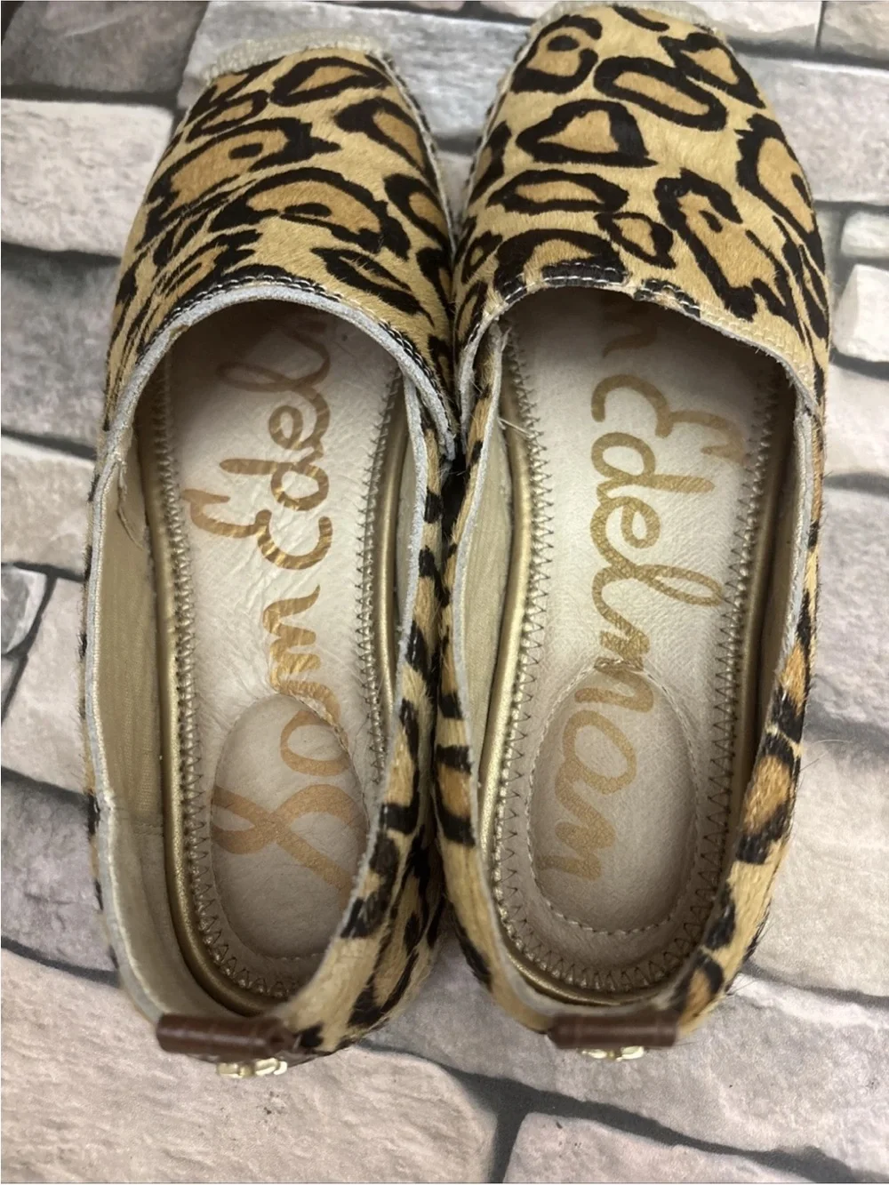 Women’s Sam Edelman Khloe leopard calf hair slip-on espadrille flats Sz 7.5